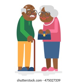 Old family African Adult Grandfather and Grandmother Flat Design Vector Illustration