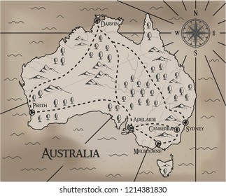 Old, fantasy themed Australia vector map.