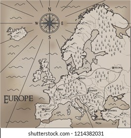 Old, fantasy themed Europe vector map.