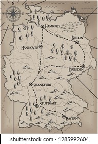 Old, fantasy themed Germany vector map.