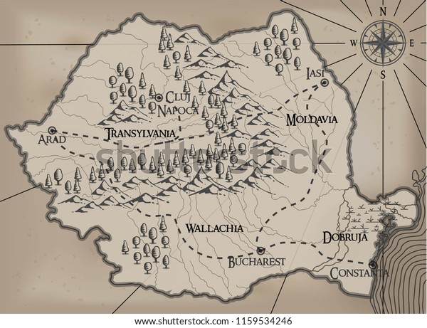 古いファンタジーをテーマにしたルーマニアのベクター画像地図 のベクター画像素材 ロイヤリティフリー