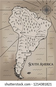 Old, fantasy themed South America vector map.