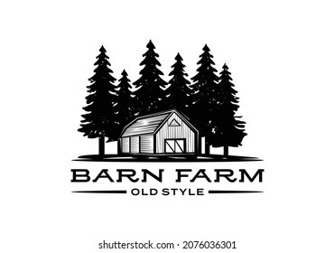 Old farm barn illustration logo design template inspiration