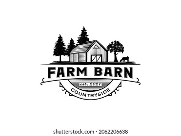 Old farm barn logo, countryside illustration design template inspiration