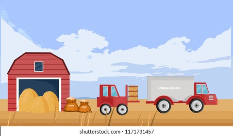 Old farm house fall season Vector background. Autumn vintage illustrations