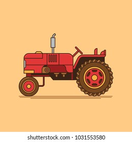 old farm tractor vector line illustration