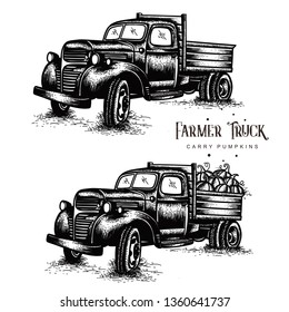 Old Farm Trucks Carry Pumpkins