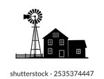 Old Farm Windmill Silhouette Clipart