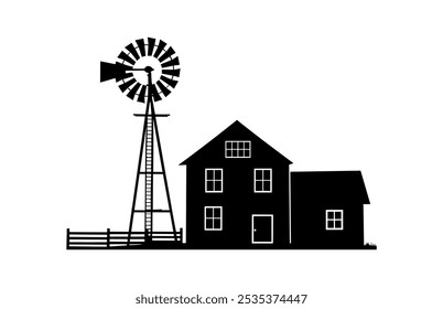 Old Farm Windmill Silhouette Clipart