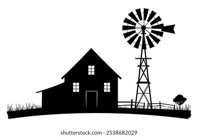 Old Farm Windmill Silhouette Clipart