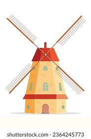 Old farm windmill vector flat design isolated on white background