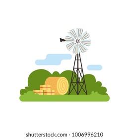 Old farm windmill vector Illustration