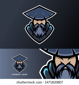 Old Farmer Mascot Sport Esport Logo Template With Cap, Beard, Hat For Personal, Team, Company