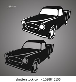 Old farmer pickup truck vector illustration icon. Vintage transport vehicle