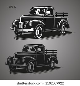 Old Farmer Pickup Truck Vector Illustration Icon. Vintage Transport Vehicle