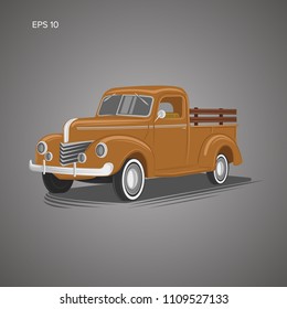 Old farmer pickup truck vector illustration icon. Vintage transport vehicle