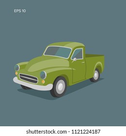 Old farmer pickup truck vector illustration icon. Vintage transport vehicle flat design