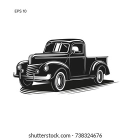 Old Farmer Pickup Truck Vector Illustration Icon. Vintage Transport Vehicle