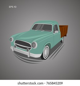 Old farmer pickup truck vector illustration icon. Vintage transport vehicle