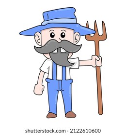 the old farmer is standing with the rake, vector illustration art. doodle icon image kawaii.