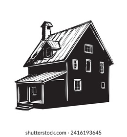 Old farmhouse hand-drawn vector image without AI