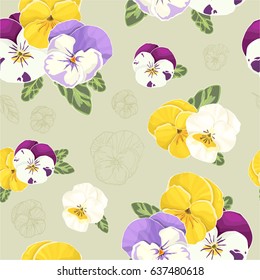 Old fashion handmade pattern with viola tricolor flowers