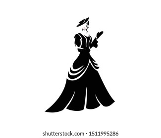 Old Fashion with a Lady Dressed Victorian Dress Silhouette