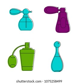 Old fashion perfume icon set. Color outline set of old fashion perfume vector icons for web design isolated on white background