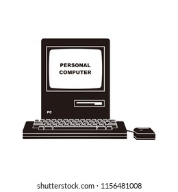 Old Fashion Personal Computer Black Icon / Vector illustration