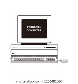 Old Fashion Personal Computer White icon / Vector illustration