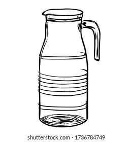 Old fashion pitcher glass vector doodle illustration isolated on white background 