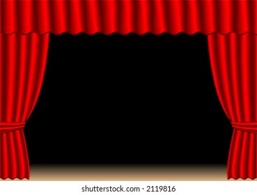 Old fashion theater curtains over stage and black background