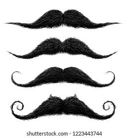 Old fashion upper lip long wax groomed and trimmed fake moustaches set abstract vector illustration