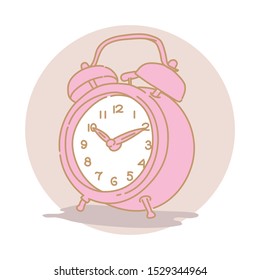 Old fashioned alarm clock hand drawn with a doodle illustration design