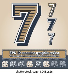 Old fashioned alphabet. Letter 7. File contains graphic styles available in the Illustrator 10 + You can apply the styles to any of you own fonts or objects