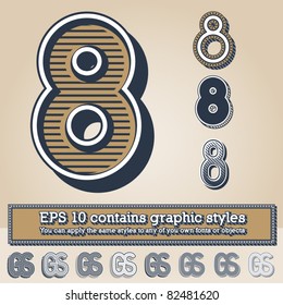 Old fashioned alphabet. Letter 8. File contains graphic styles available in the Illustrator 10 + You can apply the styles to any of you own fonts or objects