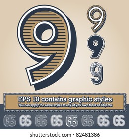 Alfabeto de estilo antiguo. Carta 9. El archivo contiene estilos gráficos disponibles en el Illustrator 10 + Puede aplicar los estilos a cualquiera de sus fuentes u objetos