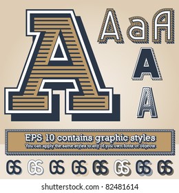 Old fashioned alphabet. Letter a. File contains graphic styles available in the Illustrator 10 + You can apply the styles to any of you own fonts or objects