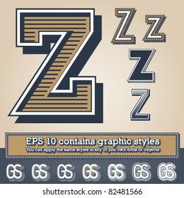 Old fashioned alphabet. Letter z. File contains graphic styles available in the Illustrator 10 + You can apply the styles to any of you own fonts or objects