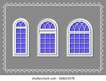 old fashioned arched window on gray background 