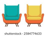  Old fashioned armchair. Two vintage armchairs. Vector illustration.
