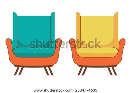  Old fashioned armchair. Two vintage armchairs. Vector illustration.