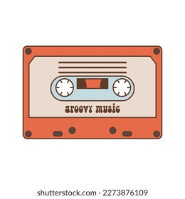 Old fashioned audio cassette isolated on white background. Back to 90s. Nostalgia for 1990s element. Retro style.