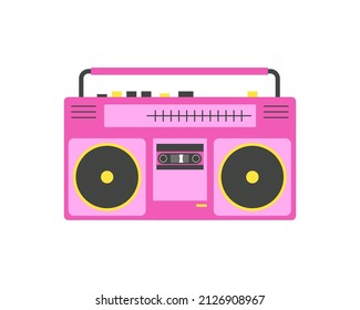 Viejo, boombox de los 90, ilustración vectorial plana.