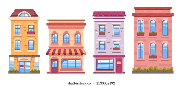 Old fashioned building city street isolated set. Vector flat cartoon graphic design illustration