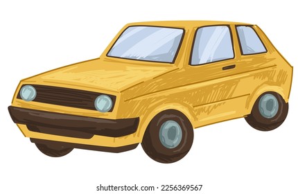 Old fashioned car, mini van of 80s, isolated icon of automobile, vintage or retro model. 1980s classic machine and historic transport, exclusive luxurious and special auto. Vector in flat style