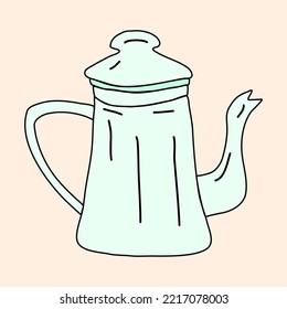 altmodische Teekanne aus Keramik oder Porzellan, doodle-artige flache Vektorgrafik