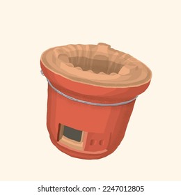 Old Fashioned Clay Charcoal Stove Flat Illustration