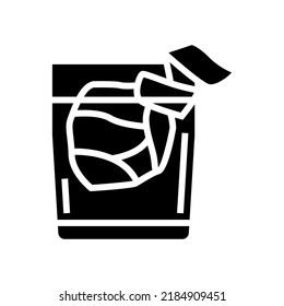 Old Fashioned Cocktail Glass Drink Glyph Icon Vector. Old Fashioned Cocktail Glass Drink Sign. Isolated Symbol Illustration