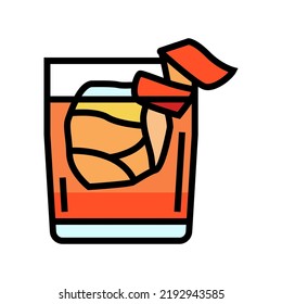 Old Fashioned Cocktail Glass Drink Color Icon Vector. Old Fashioned Cocktail Glass Drink Sign. Isolated Symbol Illustration